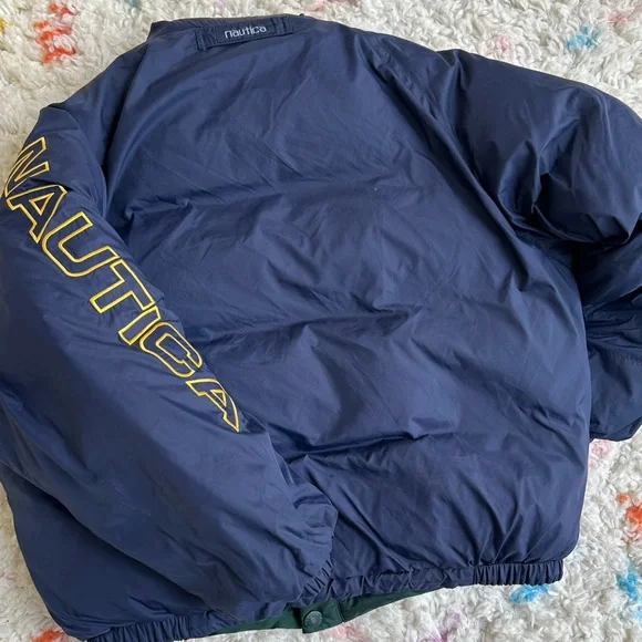 Vintage 90s Y2K Nautica Reversible Goose Down Puffer Jacket - Picture 4 of 7